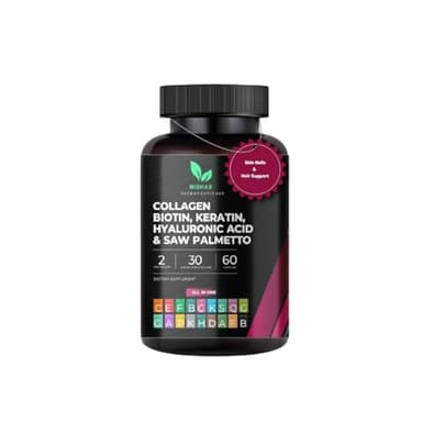 Multi Collagen Hair Pills - Biotin 10,000mcg, Keratin & Hyaluronic Acid - Hair Growth - Hair Skin & Nails Vitamins & DHT Blocker - Vitamin E Folic Acid Pumpkin Seed MSM, Saw Palmetto 60 Vegan Capsules
