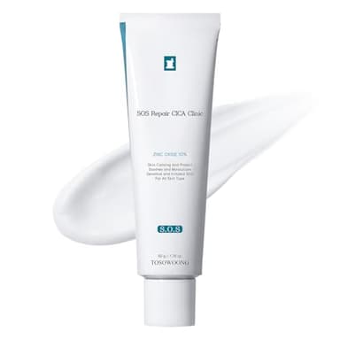 TOSOWOONG SOS Repair CICA Clinic Zinc Cream, 100,000ppm Zinc Oxide, Heal, Soothe Acne, Redness, Rosacea Treatment, Skin Barrier Repair, Moisture, Non-Comedogenic, Korean Skincare, 50g, 1.76 oz.