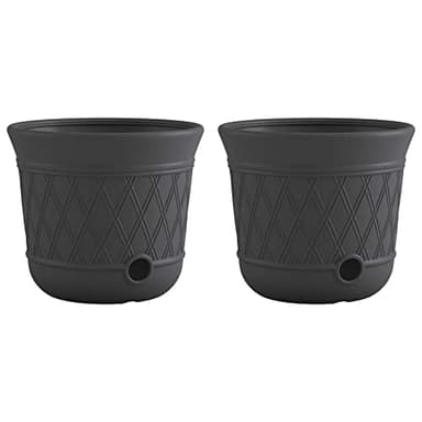 Suncast 2 Pack 14" x 12" Round Resin Decorative Weatherproof Outdoor Hideaway Standard Garden Hose Storage Pot with Drainage Holes, Gray