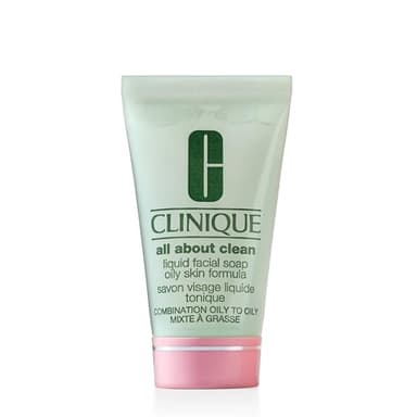 Clinique 3-Step All About Clean Liquid Facial Cleanser Soap | Face Wash For Oily Skin| Types 3 + 4, Mini Travel Size, 1 Fl Oz