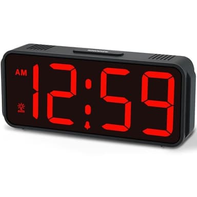 Peakeep Small Battery Powered Digital Alarm Clocks for Bedrooms Bedside, Cordless Tiny Travel Portable Desk Clock, Large Numbers Auto Dimmable, LED Display 4 Dimmers, 5 Alarm Volumes