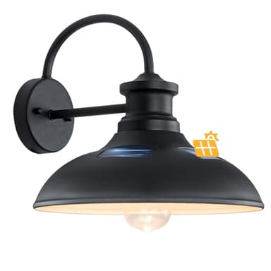 1 Pack Solar Barn Lights for Outside, Dusk to Dawn Farmhouse Gooseneck Barn Light, 12" Large Black Porch Light Fixture Wall Mount, Waterproof Outside Wall Lights Solar Powered for Porch Garage Patio