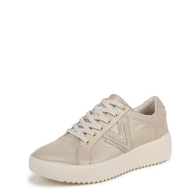 Vionic Womens Kearny Lace Up Sneaker Gold Metal Leather 8.5 M