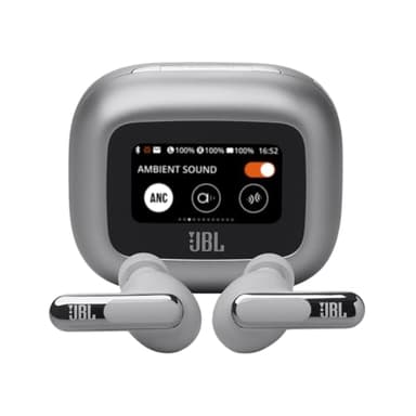 JBL Live Beam 3 - True wireless noise-cancelling stick-closed earbuds, 48Hrs total playback, Wireless Charging, 6 Mics for perfect calls, Multi-point connection, IP55 waterproof and dustproof (Silver)