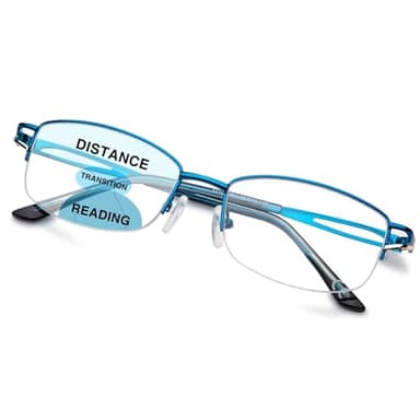 LianSan Metal Zero Top Progressive Multifocus Reading Glasses - for Women Half-Rim Blue Light Blocking Readers Clear Top Blue 2.00