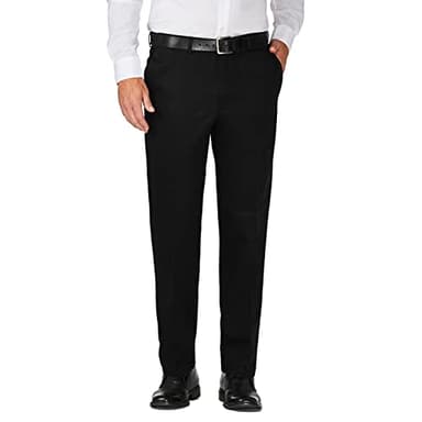 Haggar mens Work to Weekend Hidden Expandable Waist No Iron Flat Front dress pants, Black, 38W x 30L US
