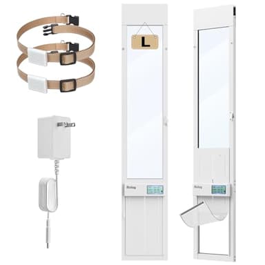 Automatic Sliding Glass Dog Door with Collar Sensor,Large Electric Doggy Door for Sliding Glass Door, Adjustable 76" to 80-11/16" Slider Height,Custom Scheduling & Anti-Pinch,Fit Dog Up to 100 Lbs (L)