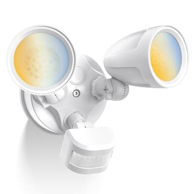 ALUSSO Motion Sensor Outdoor Lights Metal Heads, 30W 3600LM Flood Lights Outdoor 120V, 3 Modes Dusk to Dawn/Auto/On Time, 3000K 4000K 6500K Adjustable, Hardwired Security Light ETL Listed, White 1PC