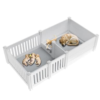 Whelping Box for Dogs 76''x 39''x 18'',with Pig Rails Washable Pad,2 Room Whelping Box for Dogs and Puppies Suitable for Small Medium Large Breeds