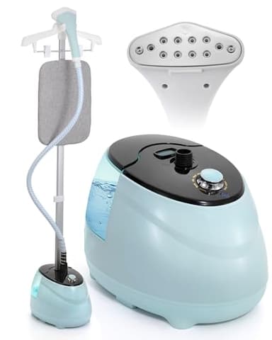 BEAMNOVA Steamer for Clothes Standing Garment Steamer Clothing Steam Iron with Ironing Board Wrinkle Remover 1.8L(61oz) Water Container, 10 Settings For Home and Commercial Use, Blue