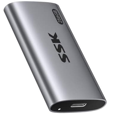 SSK 256GB SSD External Hard Drive, Portable SSD Up to 550MB/s Fast Solid State Drives, External Drive USB 3.2 Gen2 for iPhone 15/Pro, Windows, Mac, Android with LED Light, Trim, SMART Supported
