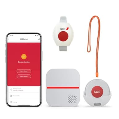 WiFi Caregiver Pager Life Alert Systems for Seniors No Monthly Fee App Control Medical Alert Systems for Seniors, 1Waterproof Call Button+ 1Watch Button 1Receiver(Only Supports 2.4GHz Wi-Fi)