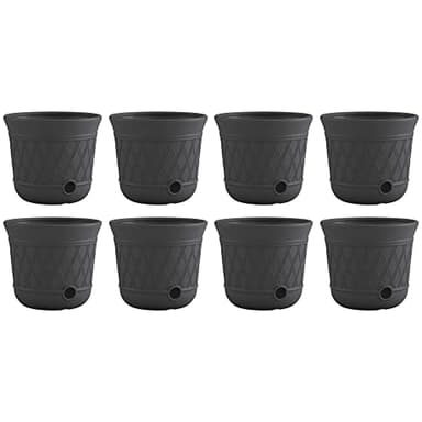Suncast 8 Pack 14" x 12" Round Resin Decorative Weatherproof Outdoor Hideaway Standard Garden Hose Storage Pot with Drainage Holes, Gray
