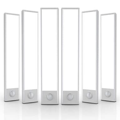 6 Pack Under Cabinet Lighting Wireless, 32 LED Rechargeable Battery Motion Sensor Light Indoor, Stick On Magnetic Closet Lights, Under Counter Lights for Kitchen, Stairs, White 8 in