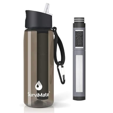 Survimate 5-Stage 0.01μm Ultra-Filtration Filtered Water Bottle, BPA-Free Material, NSF/ANSI 42&372 Certified, Portable Water Filter Bottle for Survival, Camping, Hiking, and Emergency Use