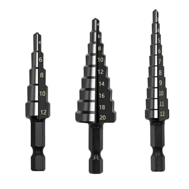 3pcs Nitrogen Coated Straight Groove Step Drill Bit 3-12mm 4-12mm 4-20mm Hole Cutter Woodworking Tools Fit for Furadeira Herramientas Taladro