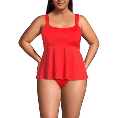 Lands' End Womens Chlorine Resistant Flutter Scoopneck Tankini Top Daylily Red Plus 2X