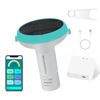 Terronix Digital Pool Water Tester, 7-in-1 Smart Floating Meter, WiFi Enabled, Tests pH, Chlorine, Salinity, ORP, EC, TDS, Temperature