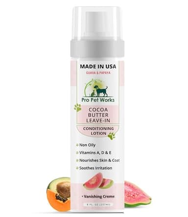 Pro Pet Works 5 in 1 Cocoa Butter Leave-in Dog Conditioner Lotion for Dogs & Cats-Hot Spot Cream/Balm for Allergies, dermatosis, Paw Fungus Or Itchy Skin-Heals Small Cuts & Abrasions[Made in USA]