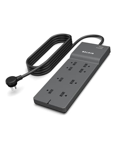 Belkin 8-Outlet Surge Protector w/ 8 AC Outlets & 8ft Long Flat Plug, UL-listed Heavy-Duty Extension Cord for Home, Office, Travel, Computer Desktop, Laptop, Phone Charger - 2,500 Joules of Protection