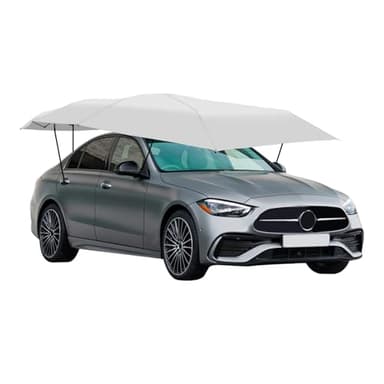 Car Cover Tent 15.09 x 7.55 ft Semi-Automatic Car Shade Canopy Awning for Sun Rain Snow Protection, UPF 30+, Easy Setup with Suction Cups, for SUV Truck Van, Silver Grey