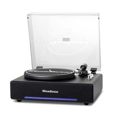 RESONANCE AUDIO WORKS Hi-Fi Record Player with Speakers | Premium Vinyl Turntable with Bluetooth Capability | Built-in 4-Speaker Stereo System for Music Fans, Black Veneer + Silver Trim
