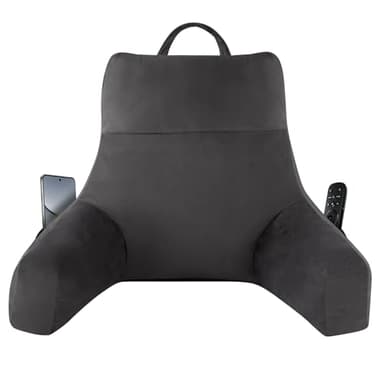 IPYNBAP Back Pillow for Bed Sitting up, Reading Pillow for Sitting in Bed Adult, Back Support Pillow, Memory Foam Sit up Lounge Backrest Pillow with Arms for TV, Couch, Chair, Dorm, 18 Inch, Grey