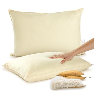 Cheer Collection Set of 2 Organic Kapok Bed Pillows, Natural Kapok Fiber Filled Sleeping Pillows with Breathable Cotton Shell, Standard Size, 20 x 28 inches