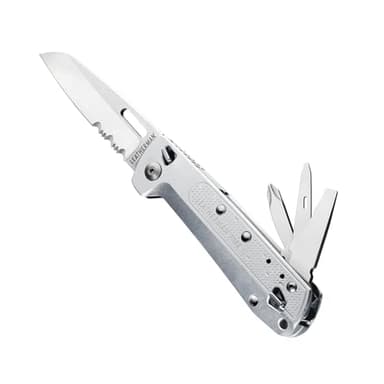 LEATHERMAN, FREE K2, Folding Pocketknife, 8-in-1 Multi-tool for Everyday Carry (EDC), Home & Outdoors, Made in USA, Silver (K2X with Serrated Blade)