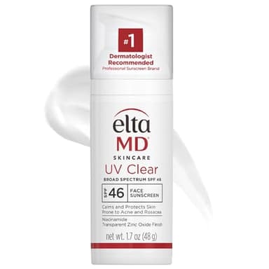 EltaMD UV Clear Face Sunscreen SPF 46, Oil Free for Face with Zinc Oxide, Dermatologist Recommended Sunscreen Lotion, For Acne-Prone Sensitive Skin, 1.7 oz Pump