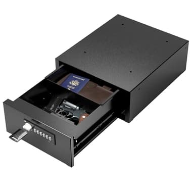 POCHAR Under Desk Gun Safe with Electronic Keypad & Key Lock - Steel Slide-Out Handgun Safe Storage Drawer for Home, Office, Garage, Car - Quick Access Hidden Gun Vault for Pistol & Valuables