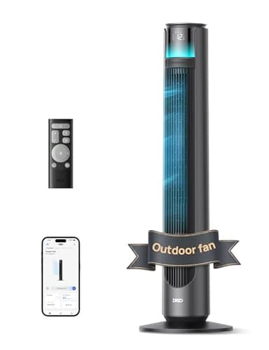 DREO Smart Tower Fan for Indoor & Outdoor Use, 33 ft/s High Velocity, 12 Speeds, 4 Modes Standing Floor Fan, 150° Customizable Oscillating, 20 dB Quiet DC Motor for Bedroom, Weather Resistant