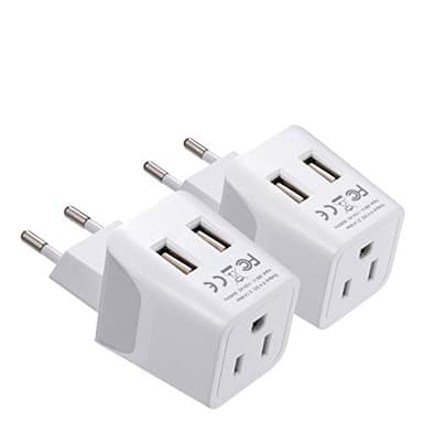 Ceptics European, Egypt Travel Adapter Plug with Dual USB - Type C - Europe - Usa Input - Light Weight - Perfect for Cell Phones, Chargers, Cameras and More - 2 Pack