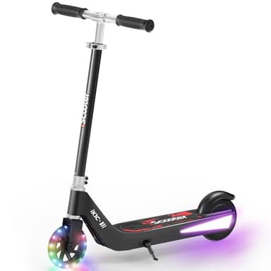 iScooter iK1 Electric Scooter for Kids Aged 6-10, Adjustable Speed & Height, Magnetic Safe Charging, Colorful Flashing Wheels & Deck Lights, E Scooter Suit for Beginners (IK1C-4/6MPH, Black)