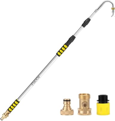 POOPLE Gutter Cleaning Tools from The Ground, 24FT Reach Telescoping Gutter Cleaner Tool, Rain Gutters Cleaning Wand with 360° Metal Head, Gutters Cleaner Hose Attachment & Connection Adapter