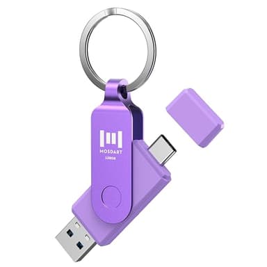 MOSDART 128GB Dual USB C 3.2 Flash Drive, Up to 150MB/S Type C Thumb Drive with Keychain and LED Light, exFAT Memory Stick for iPhone 15,16 and 17, iPad, Android Phone, MacBook, Laptop, Purple