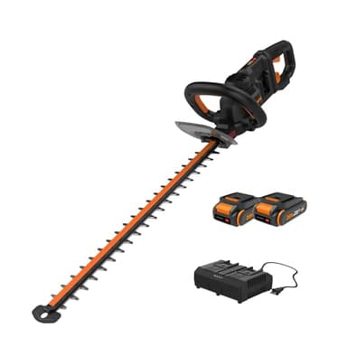 WORX Nitro 24" Cordless Hedge Trimmer, Electric Hedge Trimmer with Dual-Action Blades & 3400 SPM, Brushless Bush Trimmer with 180° Rotating Handle, 2 Batteries & Charger Included, WG286