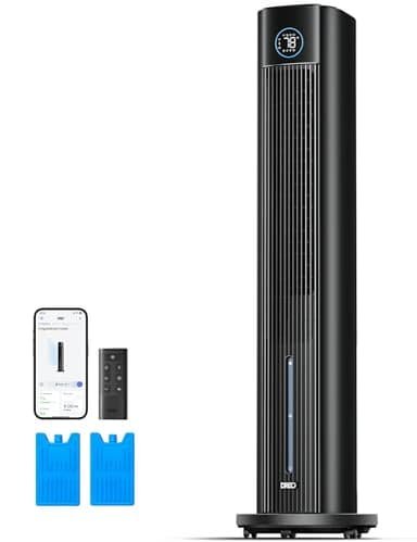 DREO Tower Fan for Bedroom, 43" Cooling Fans That Blow Cold Air 2026 Upgraded, Evaporative Air Cooler, Quiet 80° Oscillating Floor Fan, Easy Cleaning, APP Control, 4 Modes & 4 Speeds, 12H Timer, Black