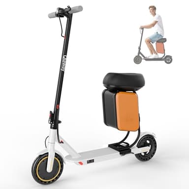 Qlaway Electric Scooter with Seat, 350W Motor, Top Speed 19Mph(31km/h), Max 22 Miles Ranges, 350W Motor, 8.5" Solid Tires, Aluminum Alloy Folding E Scooter with Dual Braking/APP Control