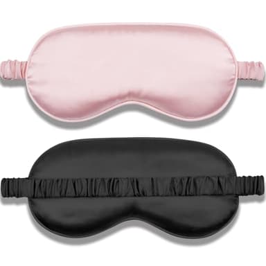 Amrules Sleep Mask Set of 2, Adjustable Silk Eye Mask for Sleeping, Soft Sleeping Eye Shade Cover for Women, Good for Blocking Light, Reducing Puffiness, Enhancing Sleep Quality (Blush Pink & Black)