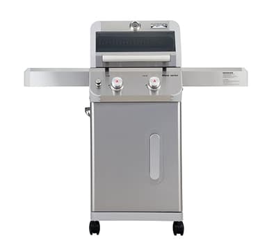 Monument Grills 2-Burner Stainless Steel Liquid Propane Gas Grill, Two Foldable Shelves Patio Garden Barbecue Grill with Clearview® Lid, Knob Control Mesa200S
