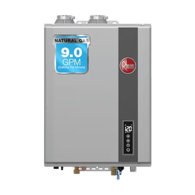 Rheem Natural Gas Condensing Tankless Water Heater Indoor Up To 9 GPM, 180,000 BTUs Continuous Super High Efficient Hot Water