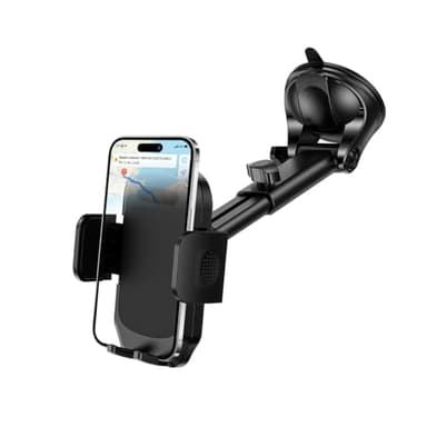 HZEL Car Dash Mount Phone Holder, 360° Adjustable Strong Suction Cup Vehicle Windshield Mobile Phone Mount, Hands Free Automotive Cellphone Stand, Suitable for 1.97-4.33" Smartphone (Black)