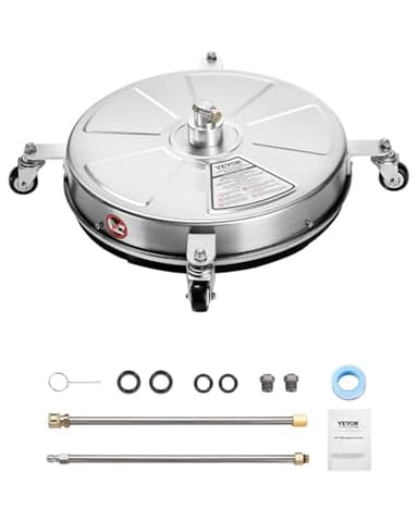 VEVOR 18" Pressure Washer Surface Cleaner, Stainless Steel Pressure Washer Attachments with 4 Wheels, 4000 Max PSI, 1/4 Quick Connector, 2 Spray Nozzles, 2 Extended Wands for Concrete, Patio, Deck