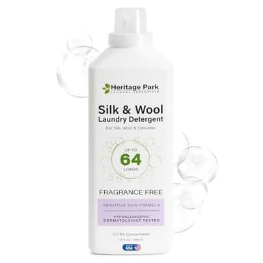 Heritage Park Silk & Wool Fragrance Free, Hypoallergenic, pH-Neutral Laundry Detergent – Dermatologist-tested, Sensitive Skin-Friendly, Enzyme-Free, Concentrated Up to 64 loads (32 fl oz)