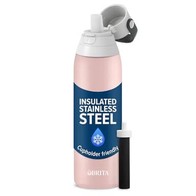 Brita Stainless Steel Premium Filtering Water Bottle, BPA-Free, Reusable, Insulated, Replaces 300 Plastic Water Bottles, Filter Lasts 2 Months or 40 Gallons, Includes 1 Filter, Rose - 20 oz
