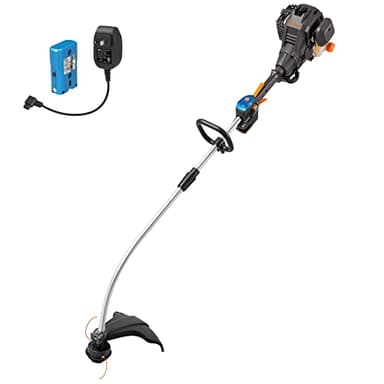 LawnMaster 25cc 2-Cycle Gas String Trimmer with No-Pull Electric Start 17-Inch Cutting Swath Multi-Attachment System 420mL Fuel Tank Lightweight Curved Shaft Design
