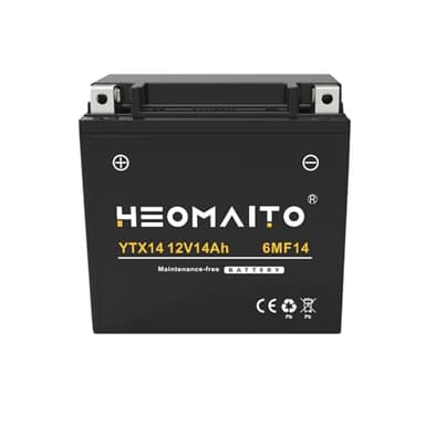 HEOMAITO Battery YTX14-BS, 12V 14Ah, 10HR, 300 CCA, 6MF14 Rechargeable Maintenance Free SLA AGM Motorcycle Battery
