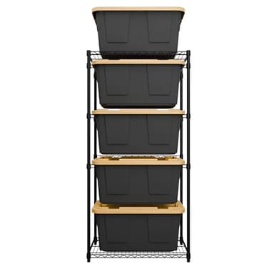 MonsterRAX 5-Tier Side-Load Heavy Duty Garage Slide Bin Storage Rack for 27-Gallon Totes. Industrial metal organization, 250lb capacity, NSF Certified. (Bins not included) (Black) (Black)