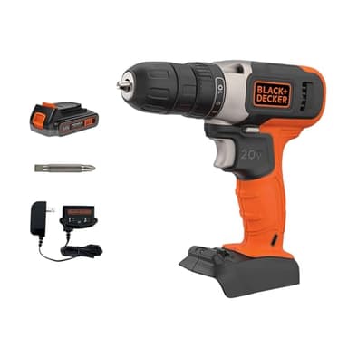BLACK+DECKER 20V MAX Cordless Drill Kit with ‎Battery, Charger, Includes Double Sided Drill Bit (BCD702C1)